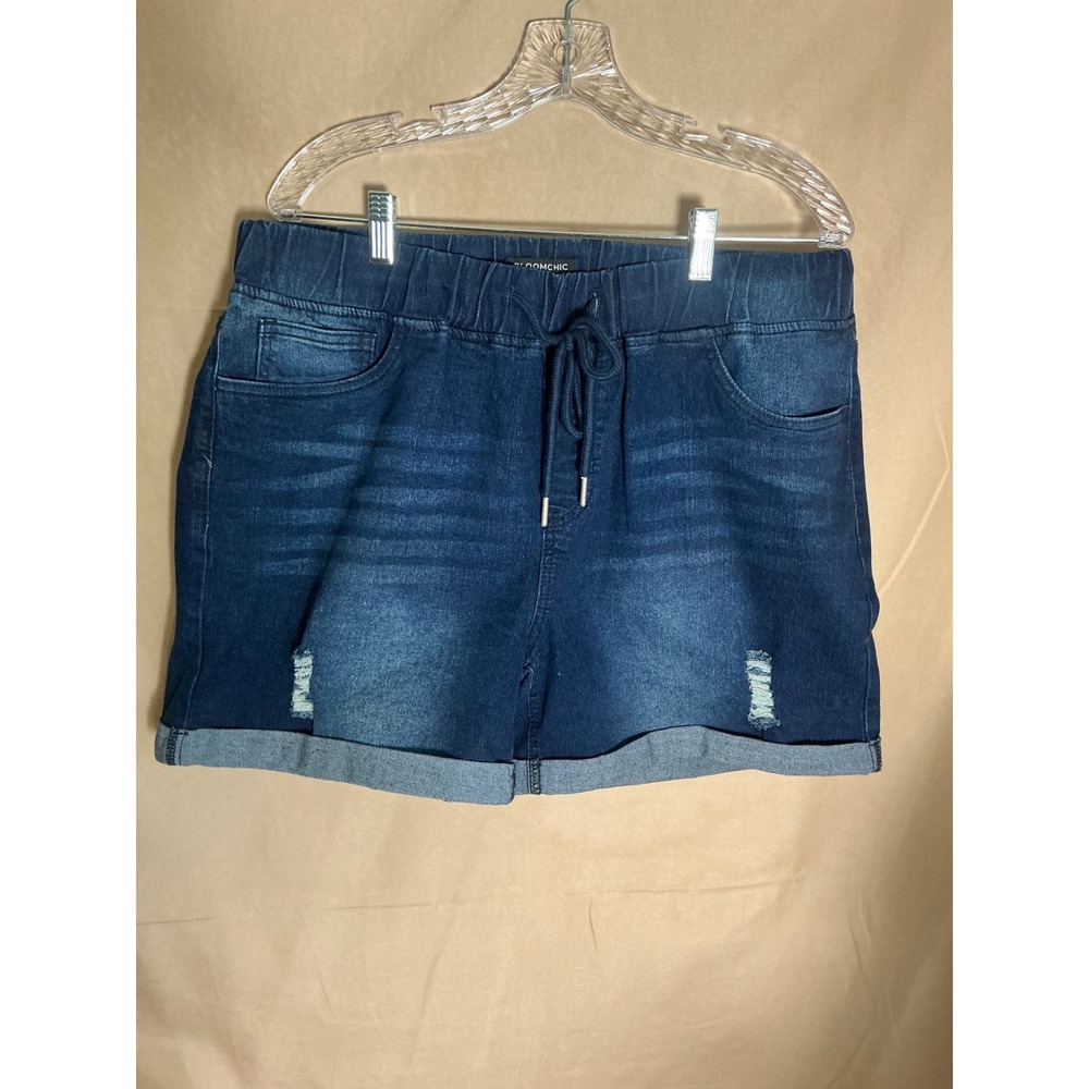 Bloomchic Denim Shorts Womens 18 Dark Blue Excellent Pull On Distressed Cuffed